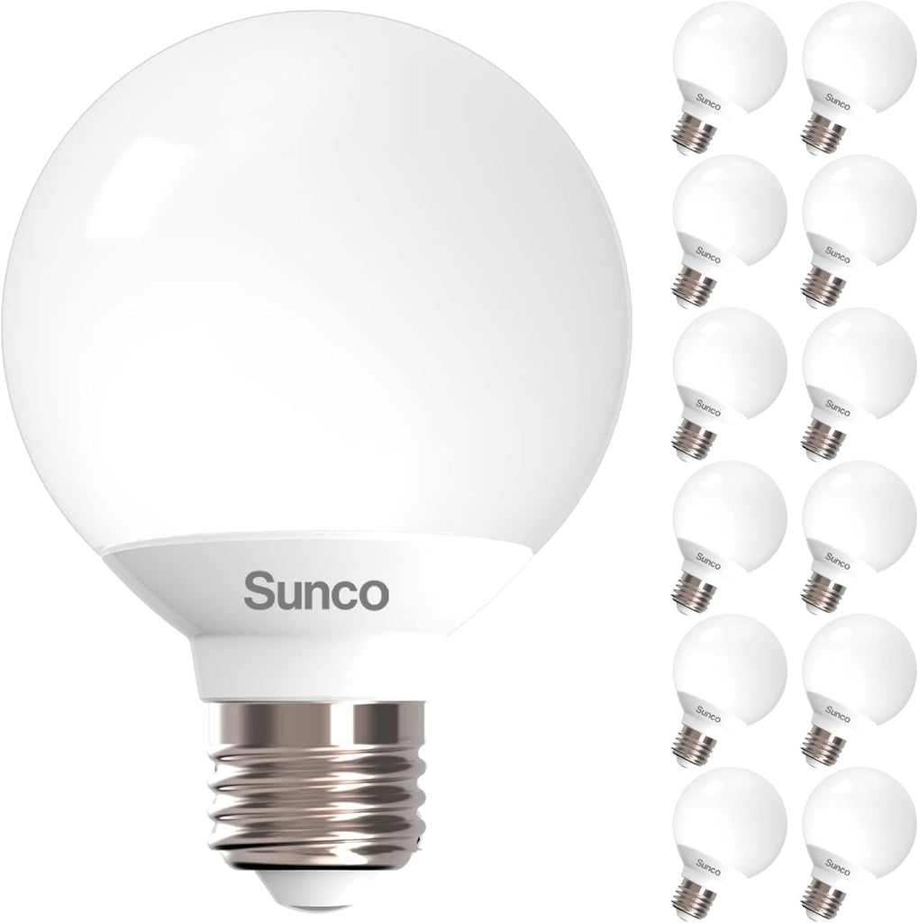 12 Pack Vanity Globe Round Light Bulbs G25 LED for Bathroom Mirror 40W Equivalent 6W, 3000K Warm White, Dimmable, 450