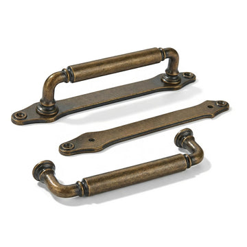 5 Pack 3 Inch Hole Center Antique Brass Cabinet Pull with Backplate Solid Heavy-Duty Handles with Base Plate Cabinet