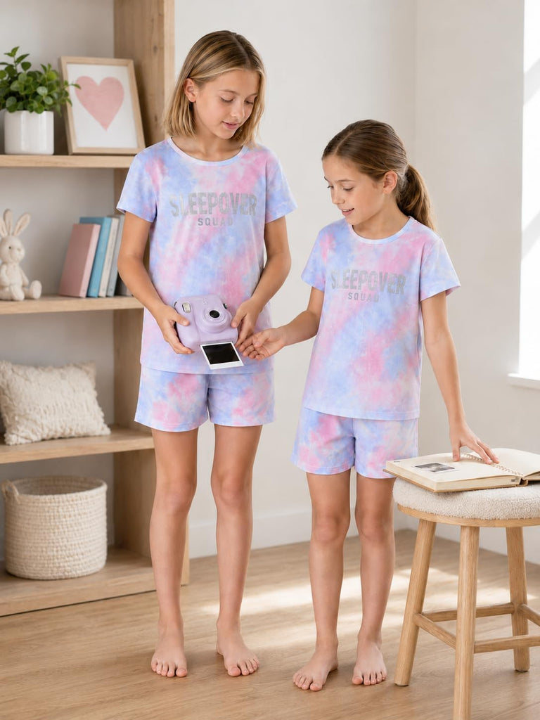 Girls' Tie Dye Pajamas, 100% Cotton Sleepover Theme