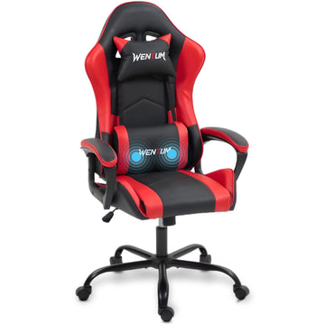 Gaming Chair PU Leather Massage PC Video Game Chair with Lumbar Support for Men Women, Home Office, Height