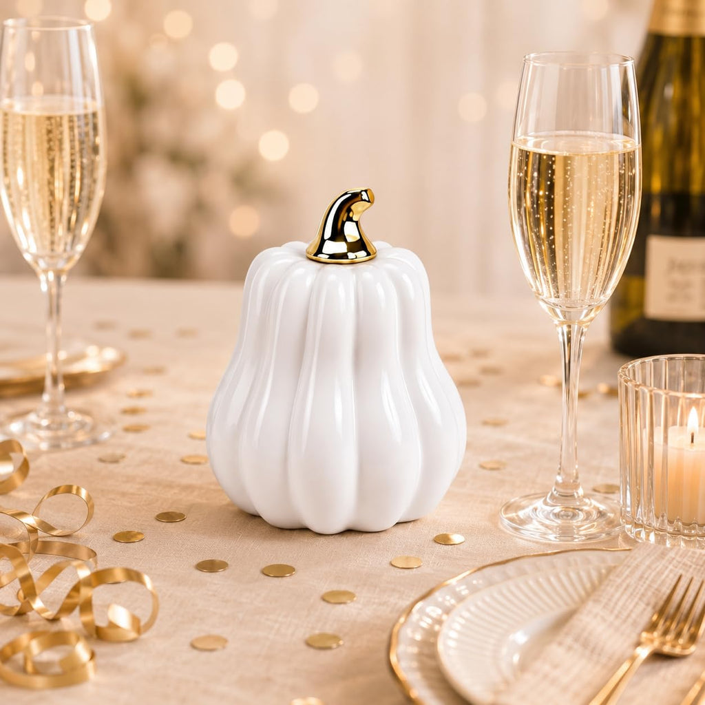 5 Inch Ceramic Pumpkin Decor, White