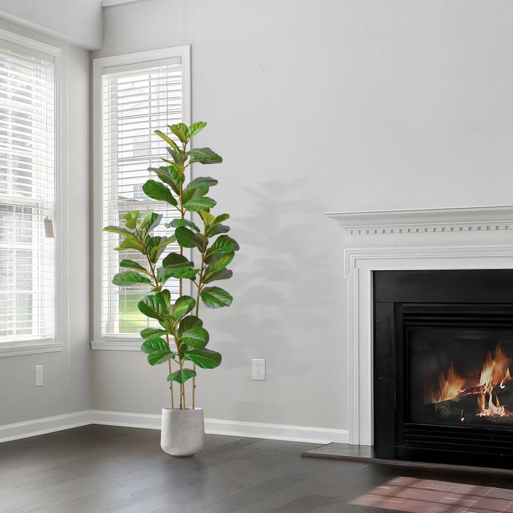 Artificial Fiddle Leaf Fig Tree 6ft Tall with White Planter