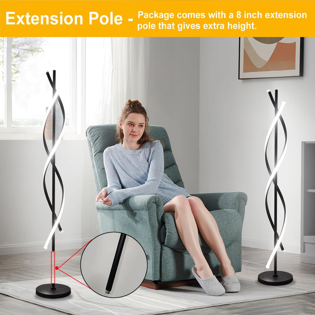 Modern Spiral Floor Lamps, 40W LED Floor Lamp with Remote Control, 60 Inch 3 Color Temperatures & Dimmable