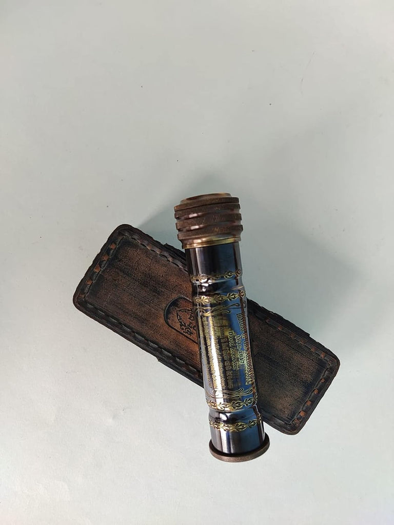 Vintage Kaleidoscope with Leather Box Antique Kaleidoscope Handmade Brass Kaleidoscope with Wooden Box - Vintage Look