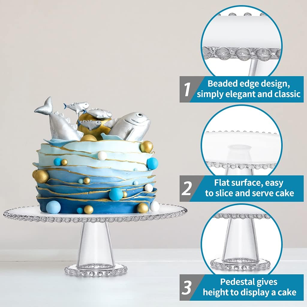 Glass Cake Stand 12 inch, Pedestal Cake Platter, Dessert Server Display for Wedding, Birthday, Baby Shower