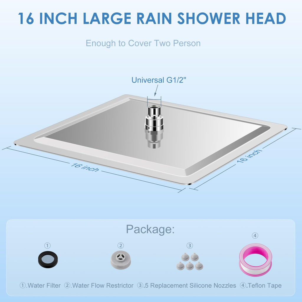 16 inch Large Rain Shower Head Ceiling Mounted - All Metal 304 Stainless Steel, Full Body Rainfall Shower with 324