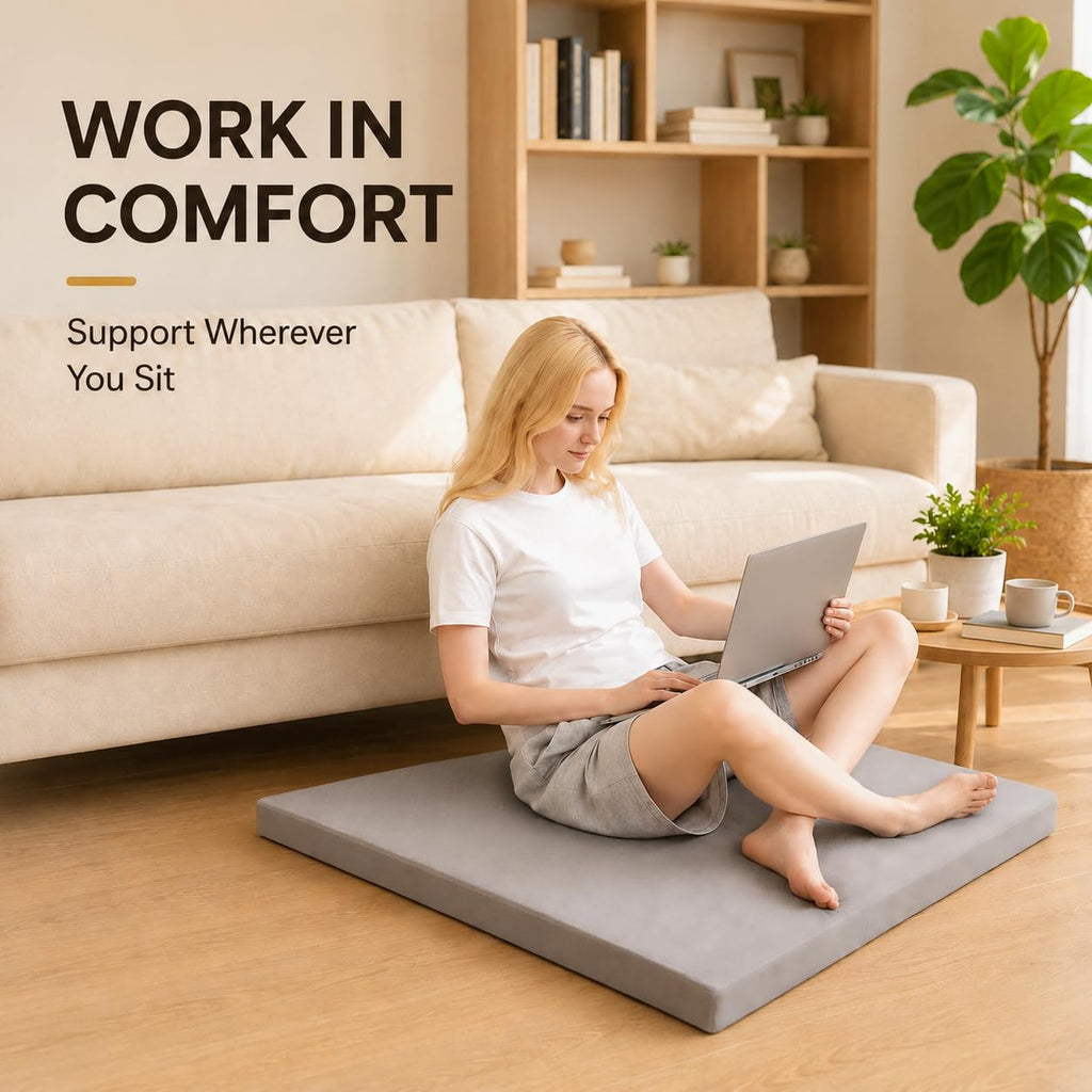 Velvet Zabuton Meditation Mat - Large Floor Pillow for Adults & Yoga Meditation Cushion - High Density Foam Floor