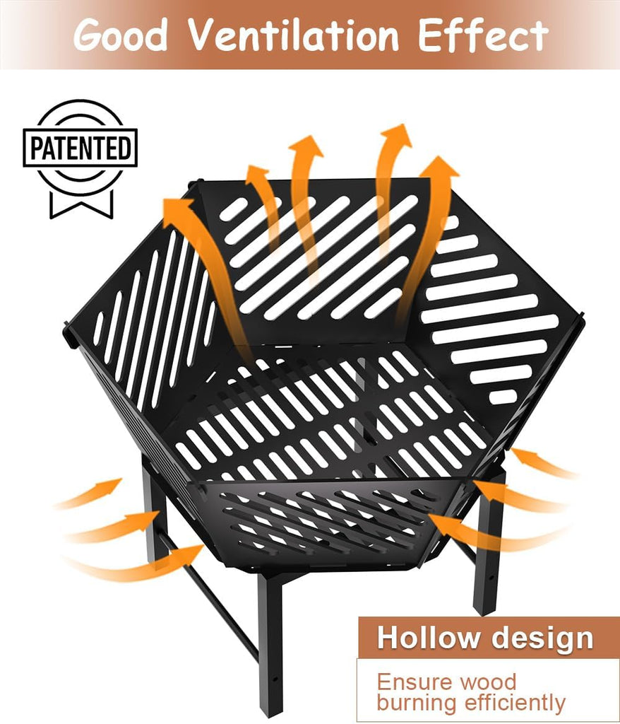 22.5 Inch Portable Hexagon Fire Pit with Travel Bag