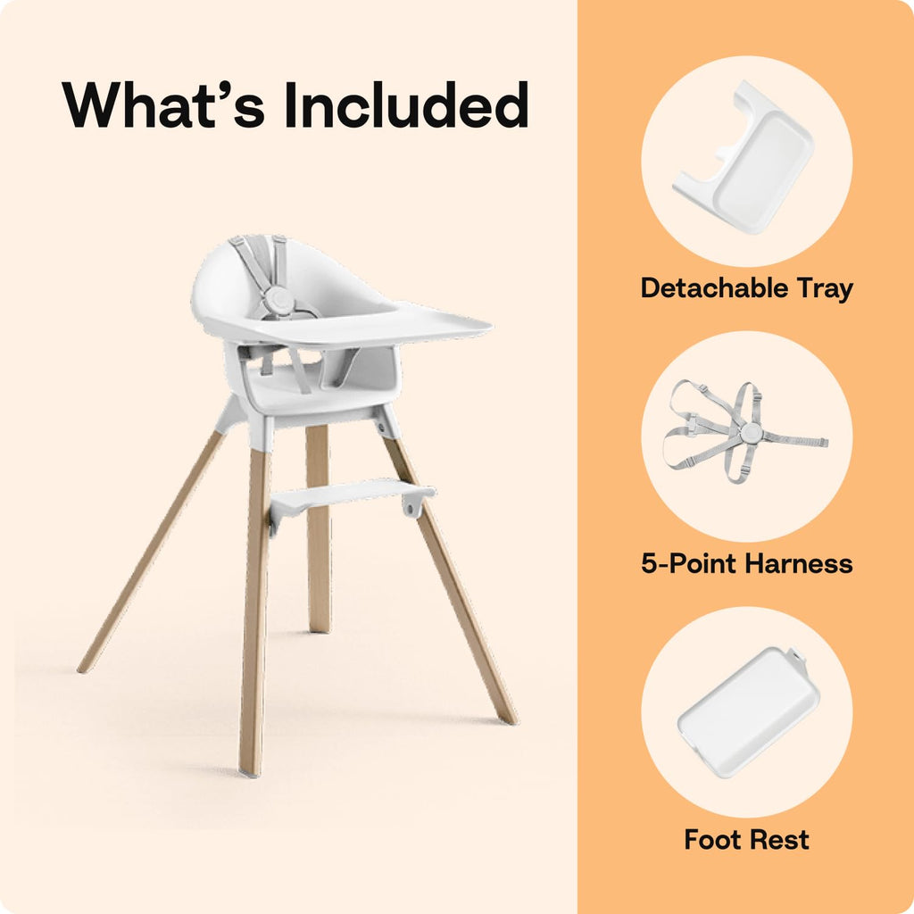 Clikk High Chair, Black/Warm Brown - All-in-One High Chair with Tray + Harness - Light, Durable & Travel Friendly