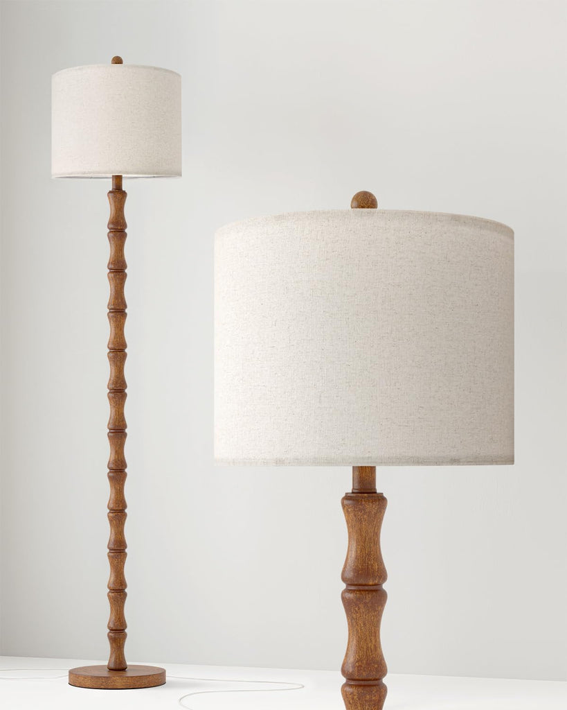 62" Farmhouse Floor Lamp, Rustic Standing Lamp with Linen Shade and Rotary Switch, Resin Corner Floor Lamp Decor