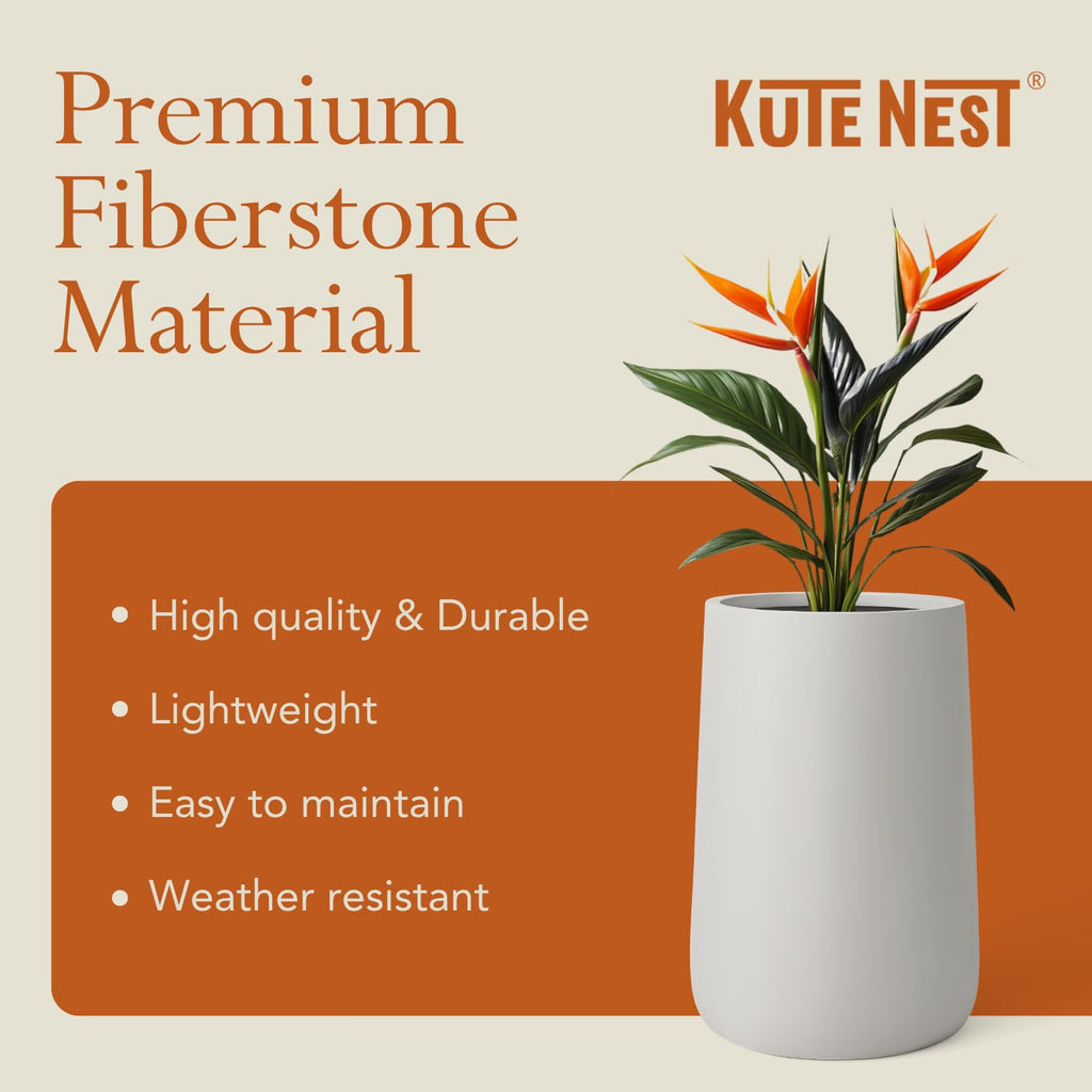 23.1" - Tall Large Conico Fiberstone Outdoor Planter - Light Gray