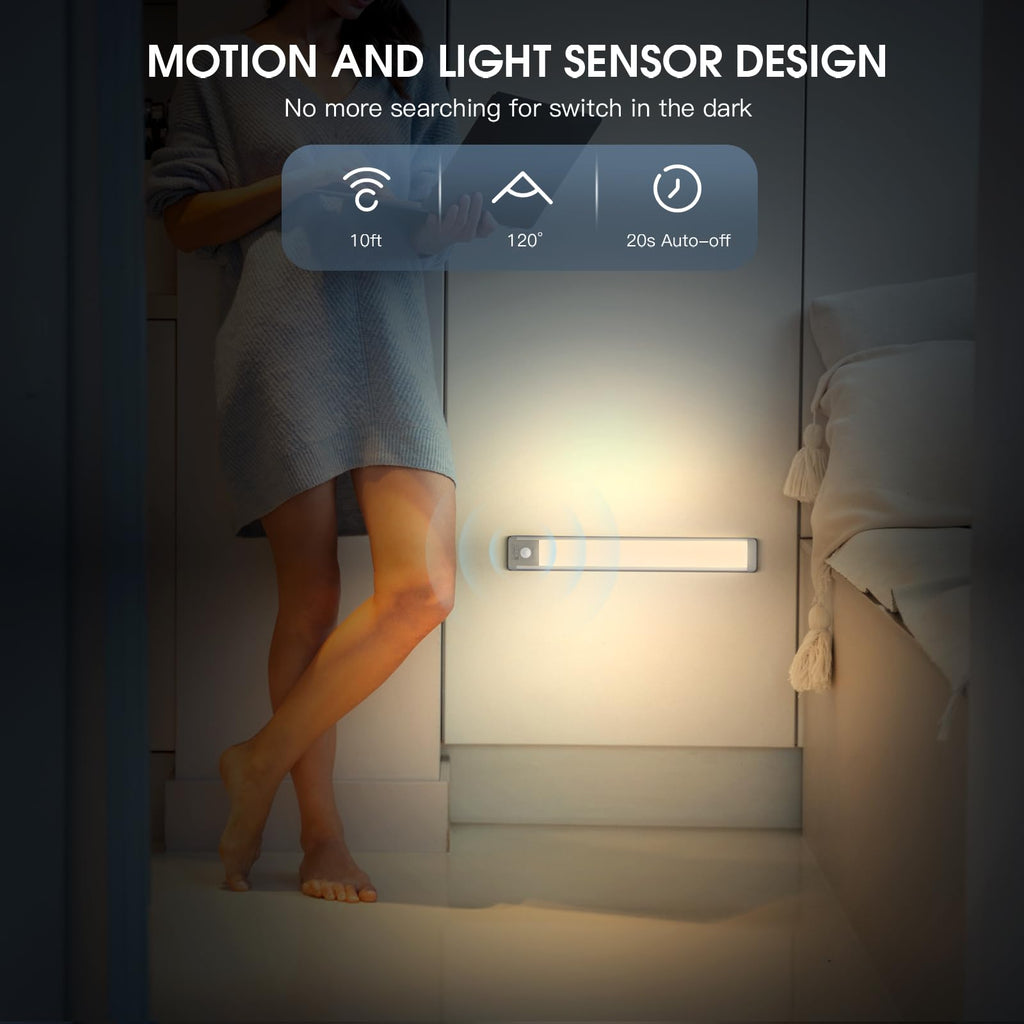14.7inch Under Cabinet Lighting, 2 Pack Rechargeable Motion Sensor Light Indoor, 5 Levels Dimmable Magnetic Closet