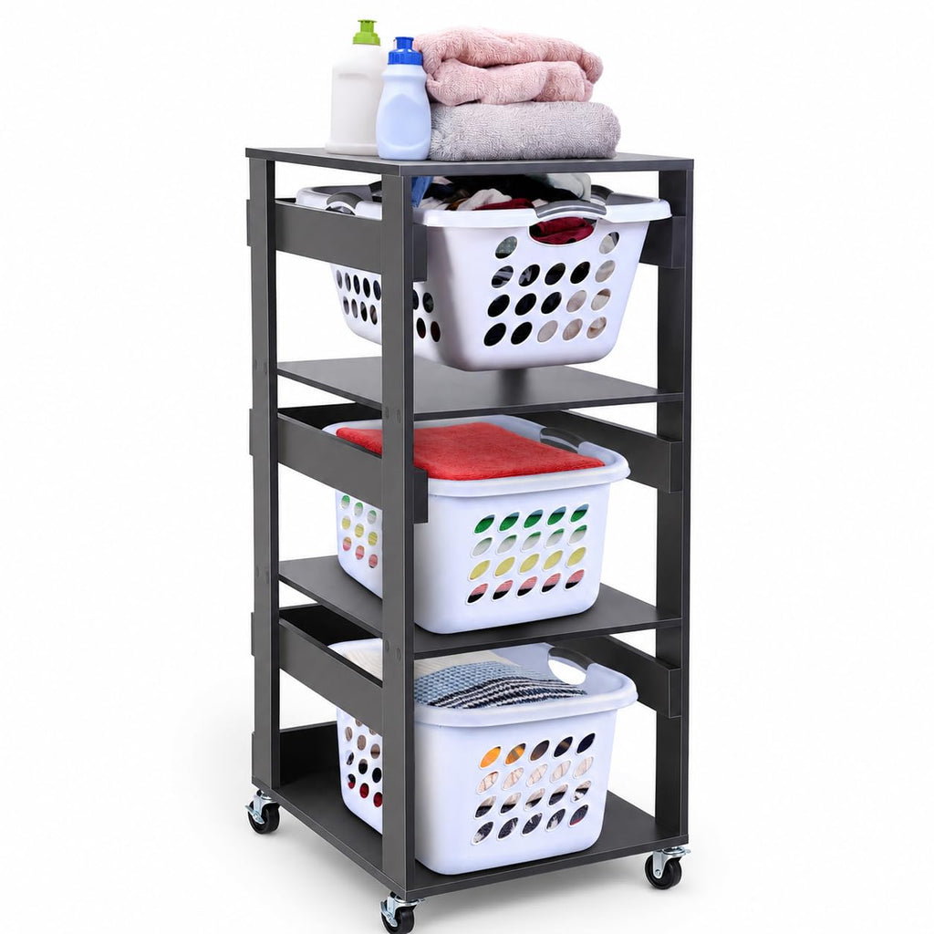 Laundry Basket Holder Shelf, Stackable Laundry Sorter, Slate Grey, 3 Tier