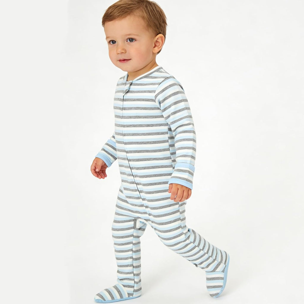 Footie Pajamas Cotton with Mitten Cuffs, Double Zipper