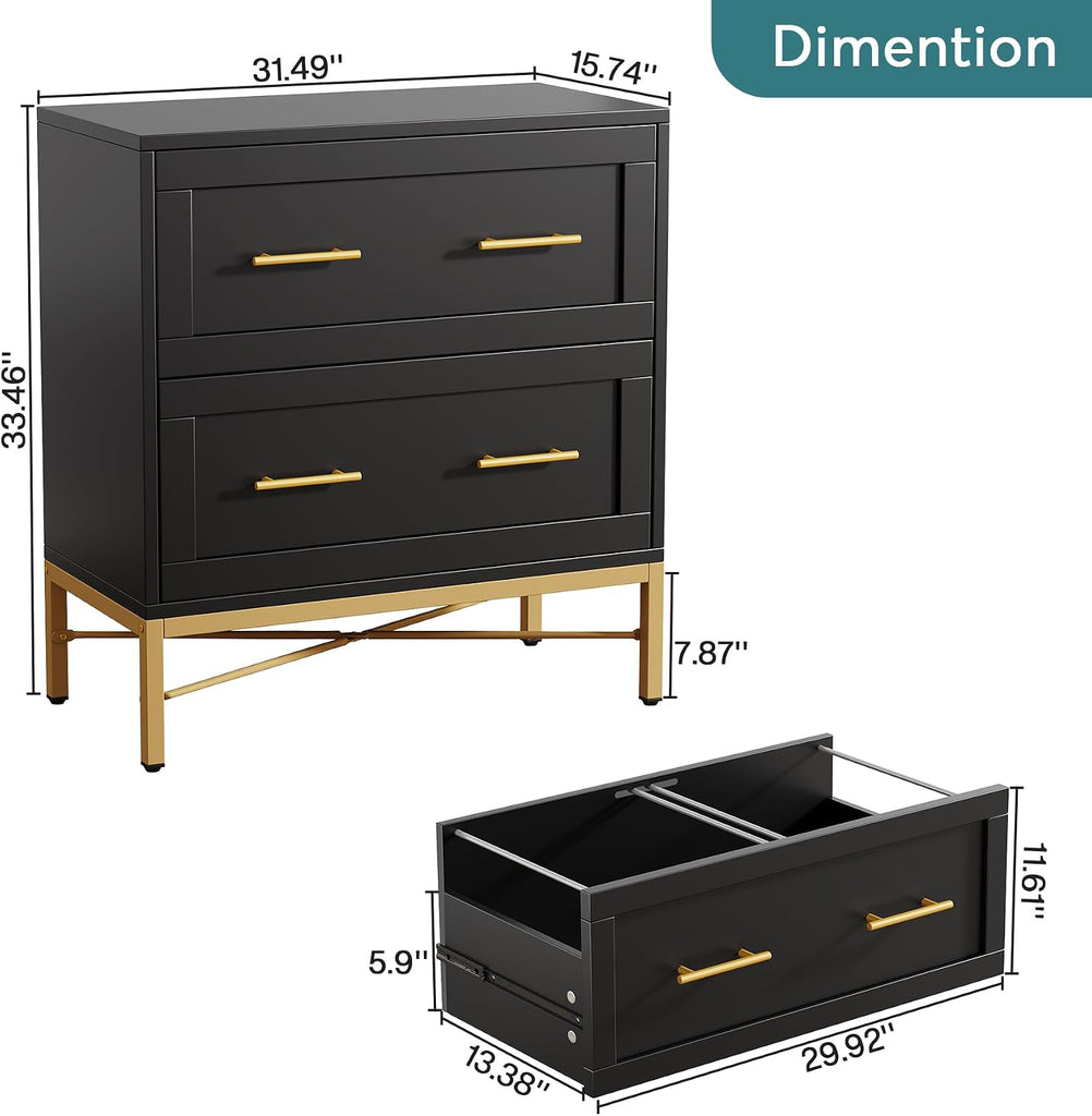 2 Drawer File Cabinet, Modern Wood Lateral Filing Cabinet for Letter/Legal/A4 Size, Large File Storage Cabinets