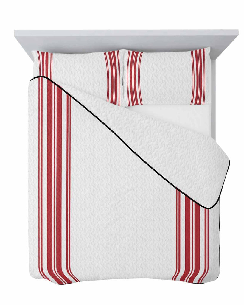 Quilt Sets Twin Size Red Ticking Vertically Stripe Comforter Set Lightweight Soft Bedspread Coverlet Simple Style