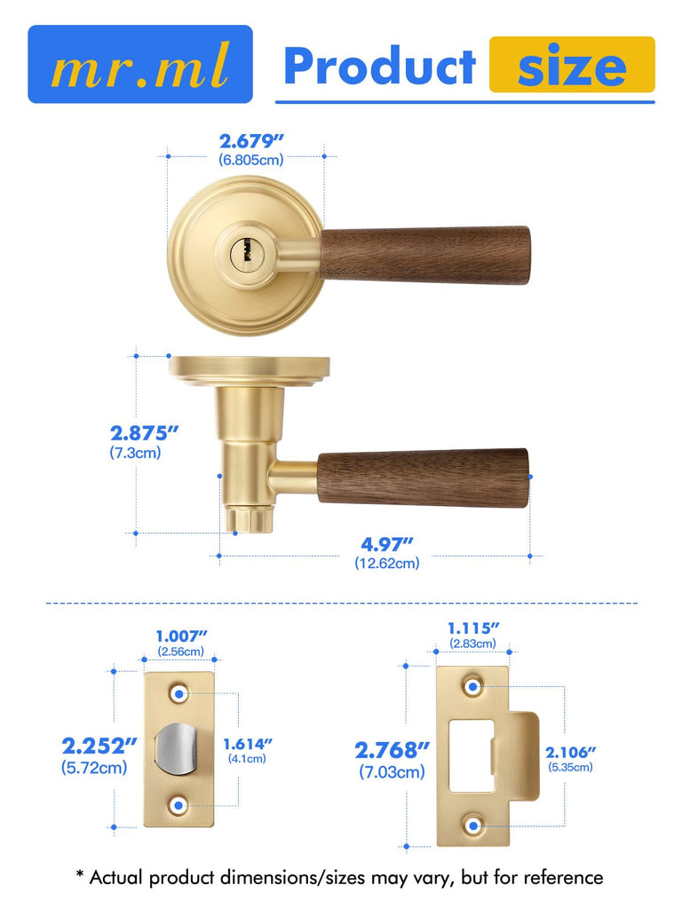 Door Handle Brushed Gold Keyed Entry Wood Door Lever, 1 Pack