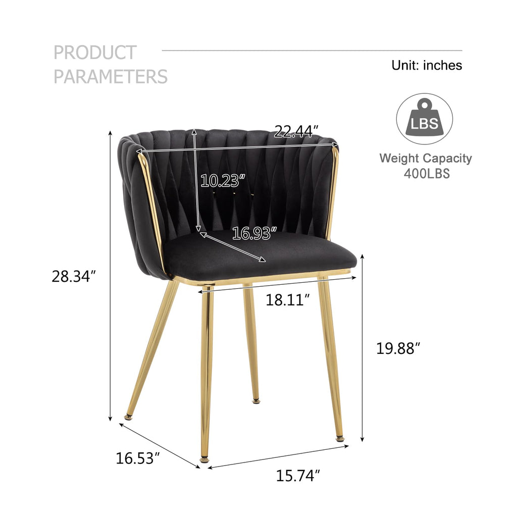 Velvet Dining Chairs Set of 4, Modern Upholstered Woven Dining Chairs with Gold Metal Legs, Modern Accent Chairs