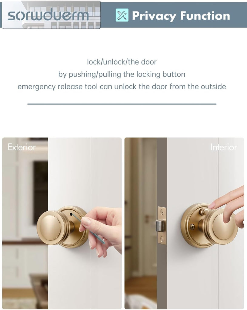 1 Pack Champagne Bronze Door Knob Privacy Door Knobs Door Handle Interior Door Knobs with Lock Zinc Alloy