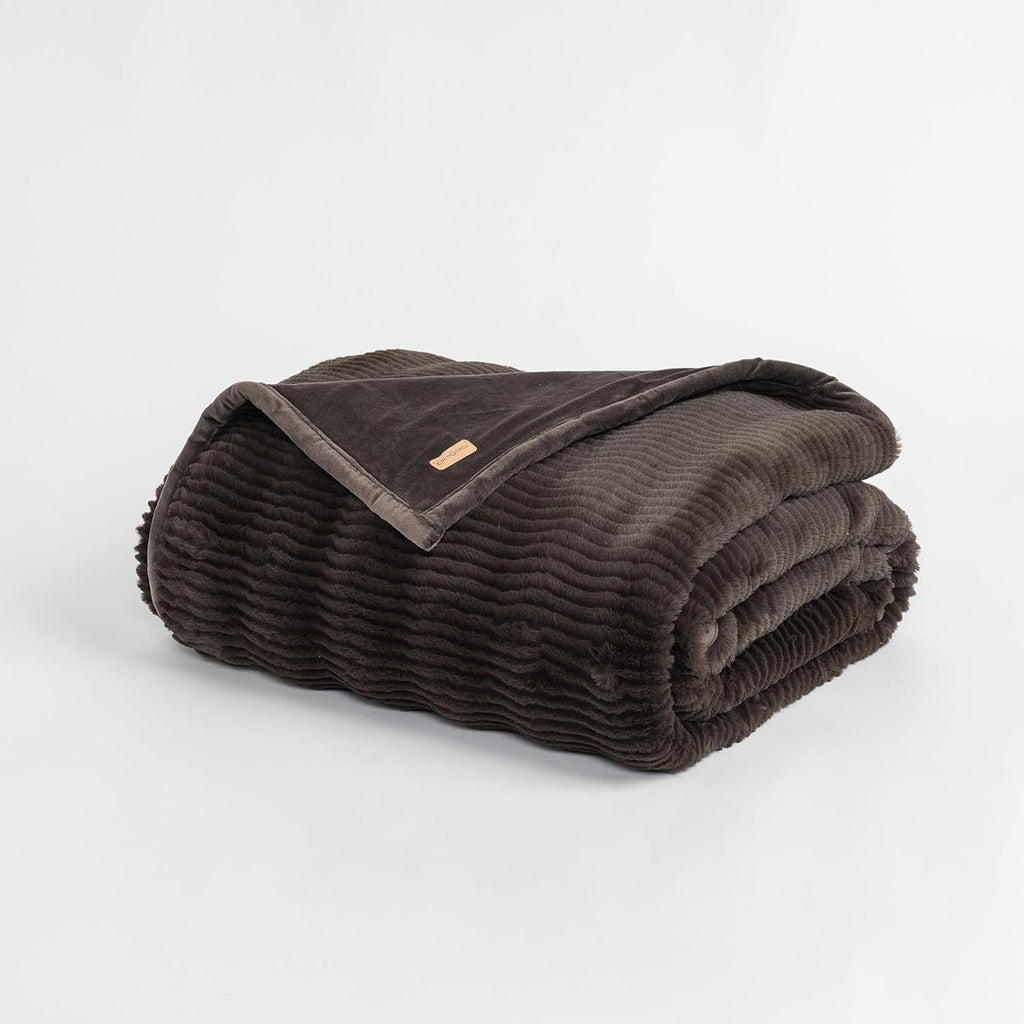 Faux Rabbit Fur Throw Blanket, 50''x60'', Dark Brown | Ultra Soft, Luxury Sculpted Texture Faux Fur Blanket, Fluffy
