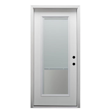 Fiberglass Smooth, Primed, Left Hand Inswing, Exterior Prehung Door, Clear Glass Internal Blinds, Full