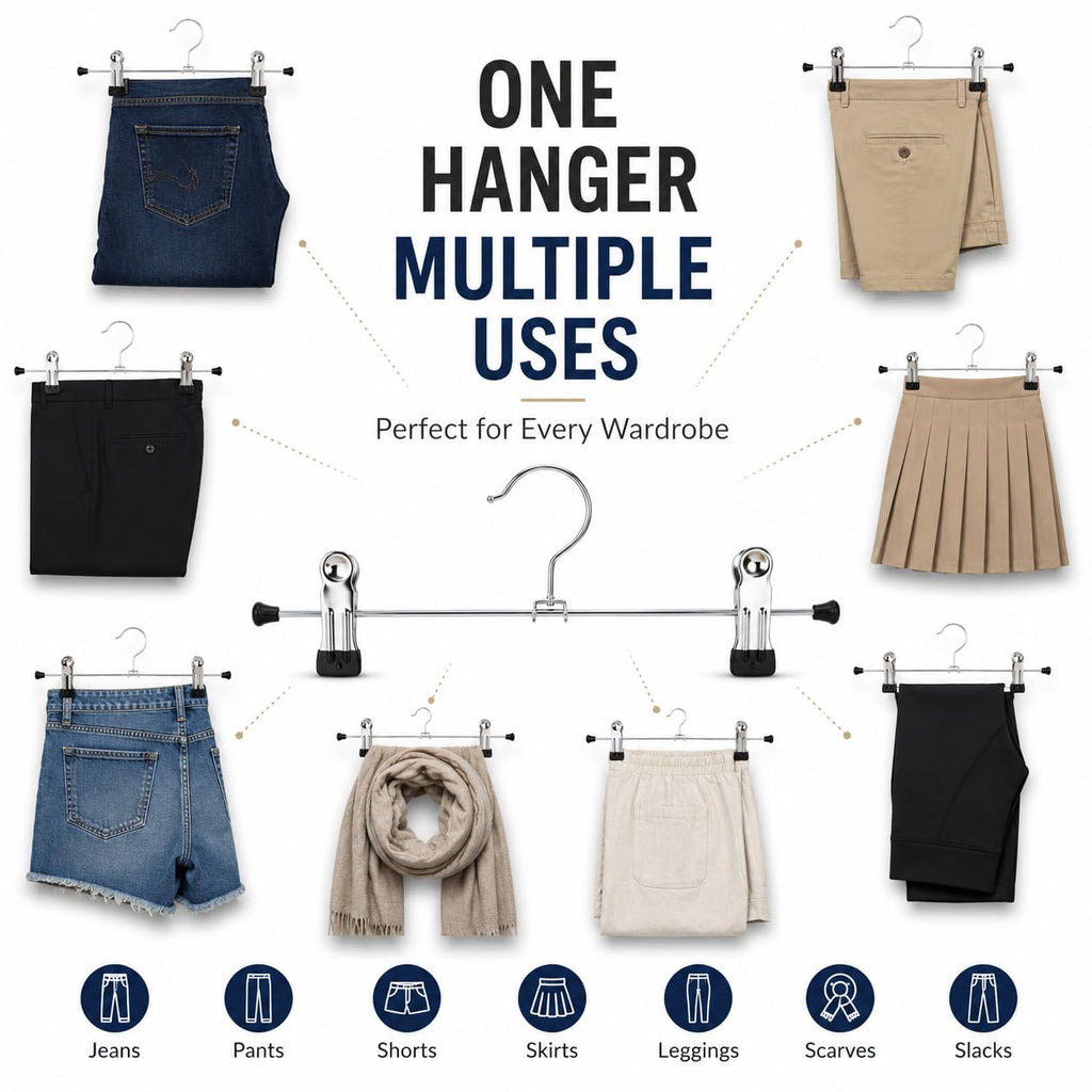 Pants Hangers with Clips, Heavy Duty 20 Pack, Adjustable Metal Skirt Hanger for Women Men Jeans Shorts Trousers