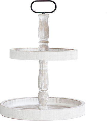 Decorative Tray - Two Tiered Tray Cupcake Stand Farmhouse Rustic 2 Tiered Serving Tray and Kitchen Decor, Party