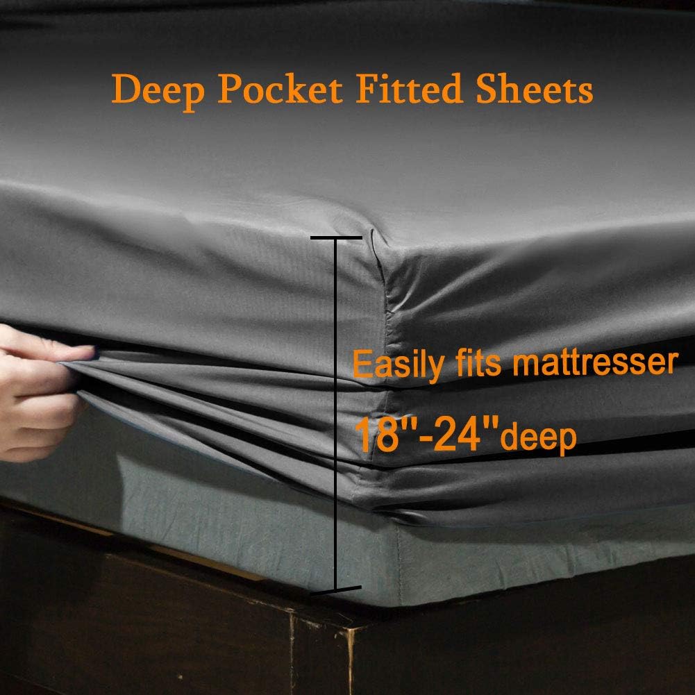 Bed Sheet Set Super Soft Microfiber 1800 Series Luxury Egyptian Sheets Fit 18-24 Inch Deep Pocket Mattress Wrinkle-6