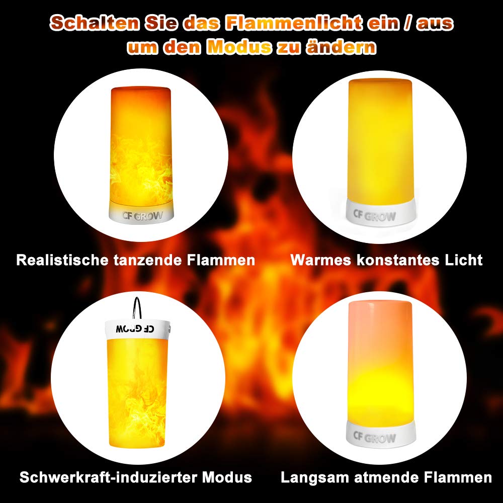 LED Flame Light, Flame lamp Candles Fire Lanterns Outdoor Hanging Lamps, USB Rechargeable Waterproof Dimmable 4 Modes