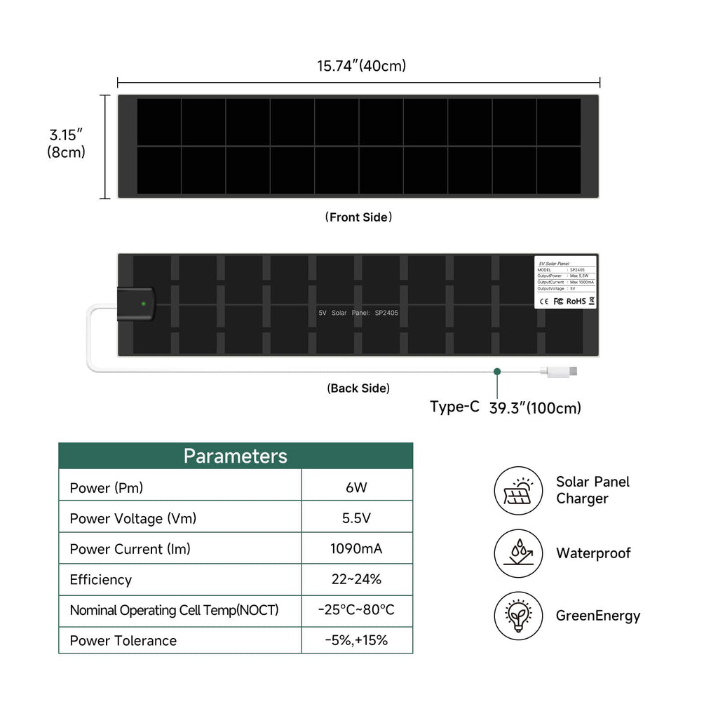 USB-C Solar Charging Panel, 5V Max 5.5W Power Wall Mount Solar Charger Accessory, Universal Compatible with Zebra