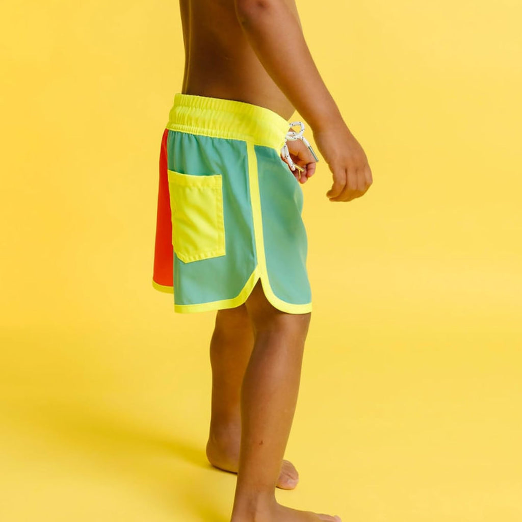 Boys Swim Trunks & Toddler Swimsuit - Neon High Visibility Board Shorts, Quick Dry Kids Surf Swimwear, 12 Months-12