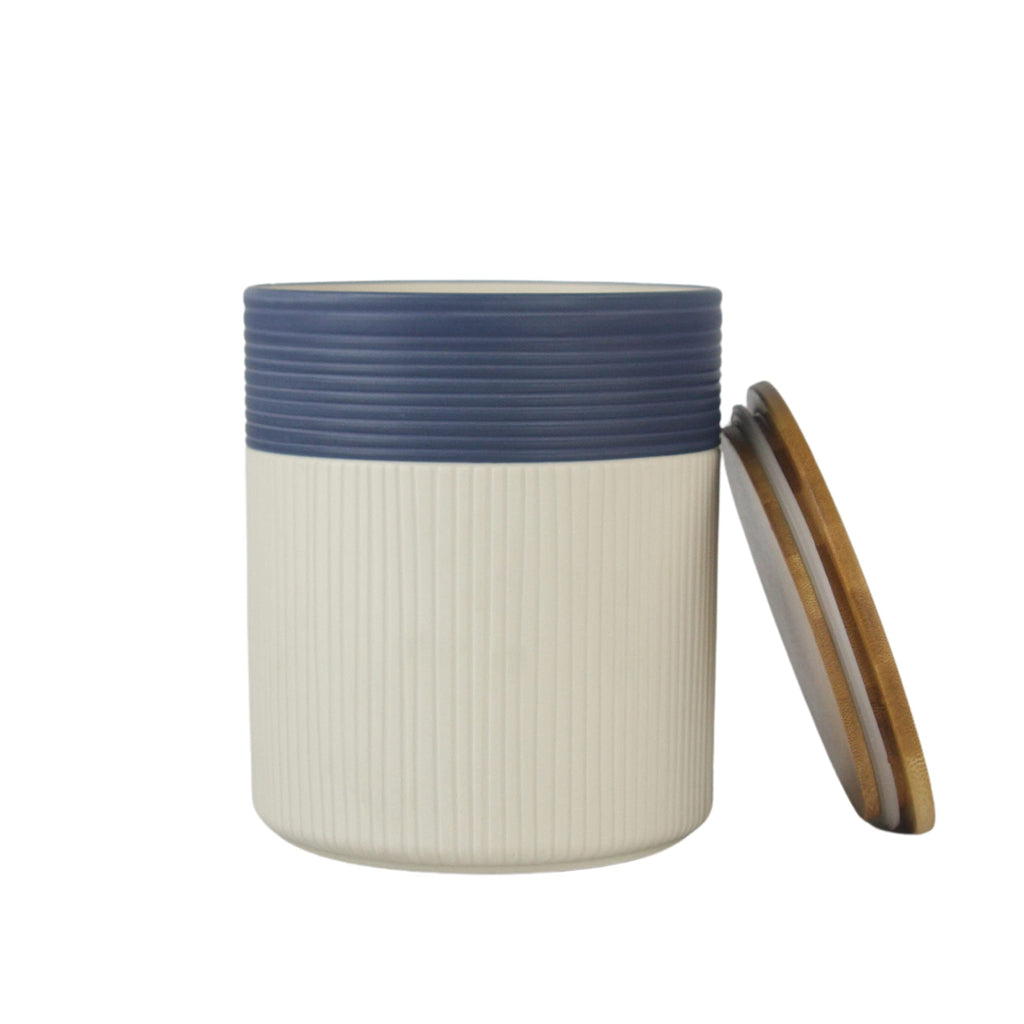 Luca Ombre Embossed Ceramic Kitchen Canister Set, Set of 3, Matte Blue/White, Bamboo Lids