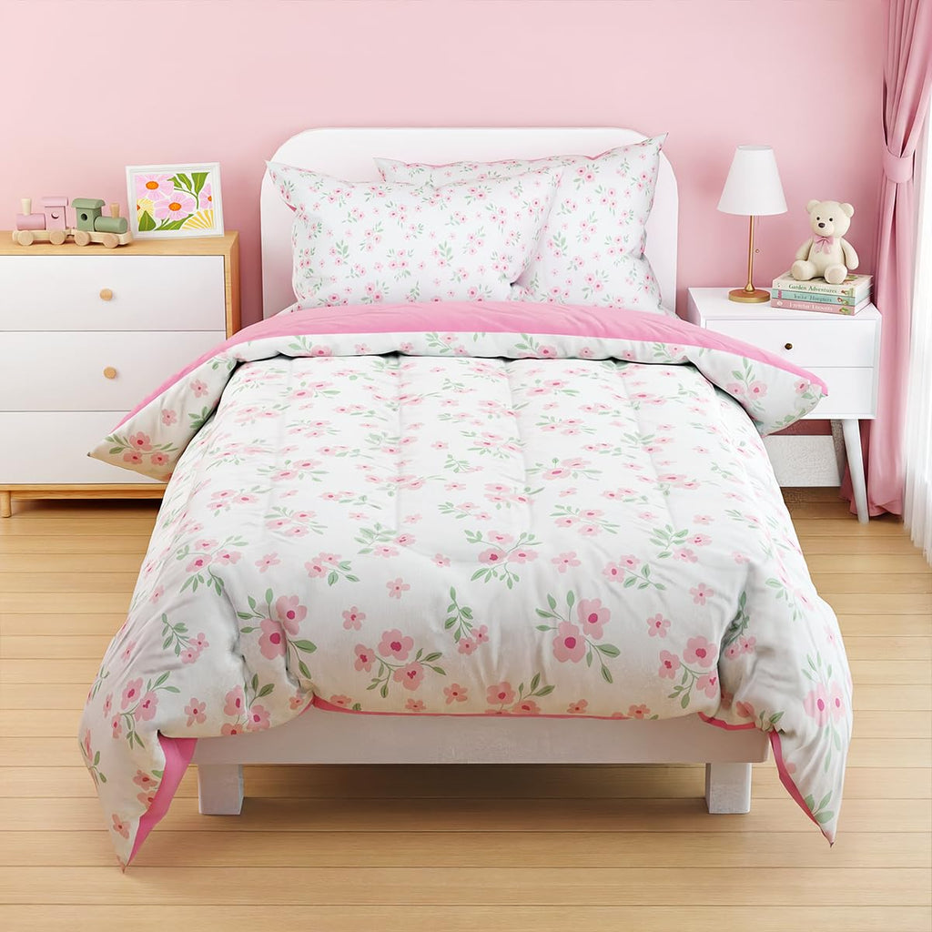 Floral Bedding Sets with 3-Pieces (Includes 1 Comforter, 1 Fitted Sheet, 1 Pillowcases), Comforters Bed Set