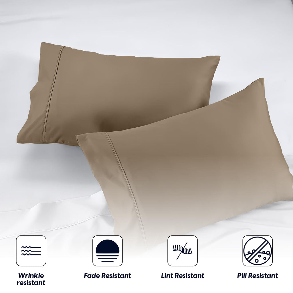 Queen Size Pillow Cases Set of 2, 600 Thread Count 100% Egyptian Cotton Taupe Pillow Covers, Soft Hotel Quality, Open