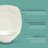 Brentwood 40-Piece Dinnerware Set - Square White Porcelain Plates and Bowls, Service for 8