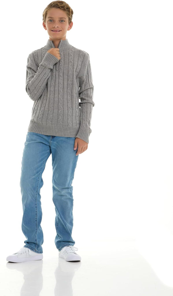 Boys Quarter Zip Cable Knit Sweater - Classic Warm Pullover for Kids. Black, Navy, Red