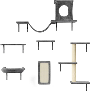 Cat Wall Shelves, 6 Pcs Luxury Wall-Mounted Cat Climber Set, Dark Gray