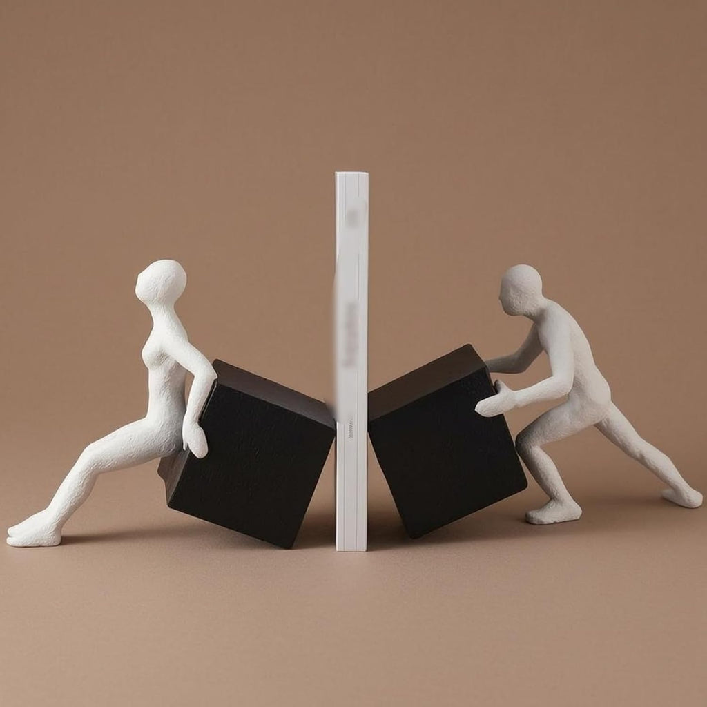 Abstract Figure Bookend Modern Sculptural Resin Decorative Piece Providing Structure for Novels Textbooks Magazines