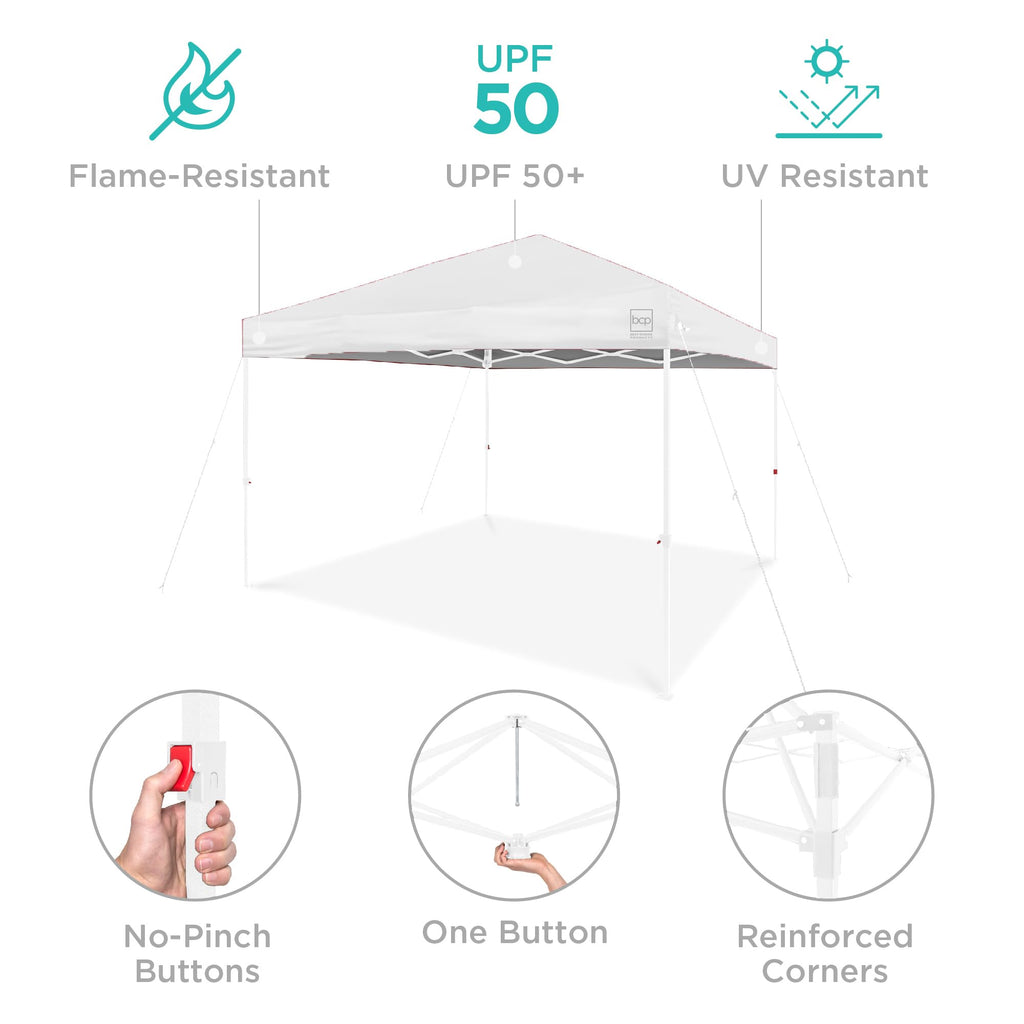 10x10 Pop Up Canopy Tent, EZ Setup, White/White