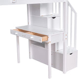 Loft Bed Twin with Desk and Storage Stairs, Space-Saving Wood Bed Frame with Drawers and Shelves