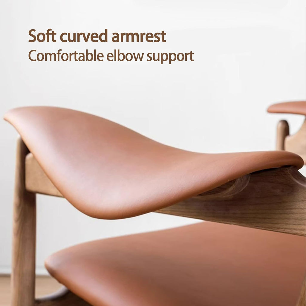 Inspired Chieftain Style Lounge Chair — Cognac Brown Leather, Solid Ash Frame