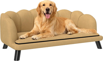 Velvet Large Dog Couch with Foam Cushion, Soft and Cute Dog Bed with Pearl Design, Pet Sofa for Big and Medium