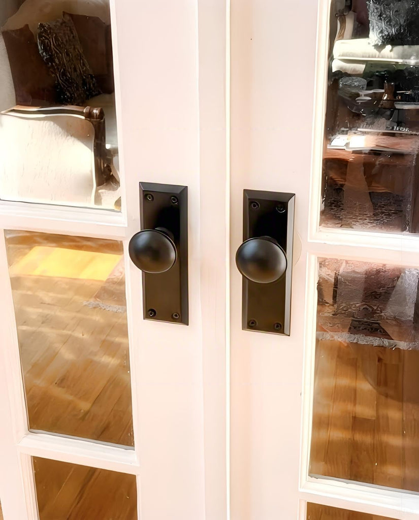 Dummy Door Knob Interior,One Side Handle with Long Plate, Vintage Plate Cover for Closet and Pantry, Matte Black