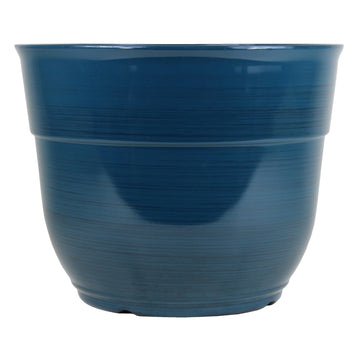 Indoor/Outdoor Glazed Brushed Happy Plastic Planter, Large, Dark Teal, 15"