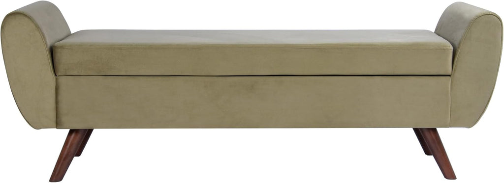 60" Modern Storage Bench with Wood Legs - Light Sage Green Velvet