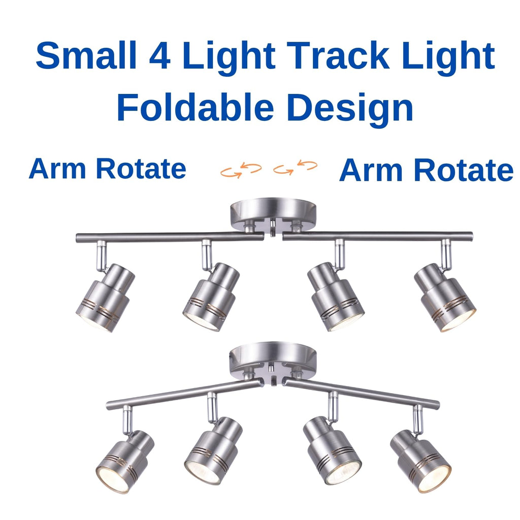 4 Light Modern Track Lighting Kit Flexibly Adjustable Bar with Multi-Directional Brushed Nickel Ceiling Spotlight