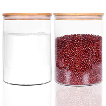 Set of 2 Large Glass Food Storage jar, 100 FL OZ (3000ml) Glass Flour Canister with Airtight Bamboo Lids Corner