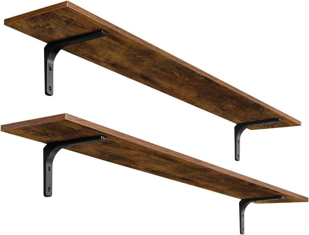 Long Wall Shelves, 55.1Inch Wooden Wall Mounted Shelves, Set of 2 | Large Floating Book Shelf, Metal Brackets, Easy