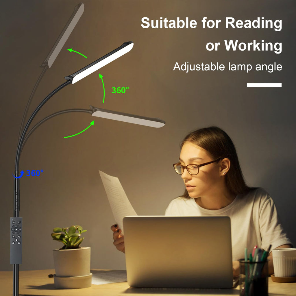 2 Pack Floor Lamps Reading Light, 1800LM Black