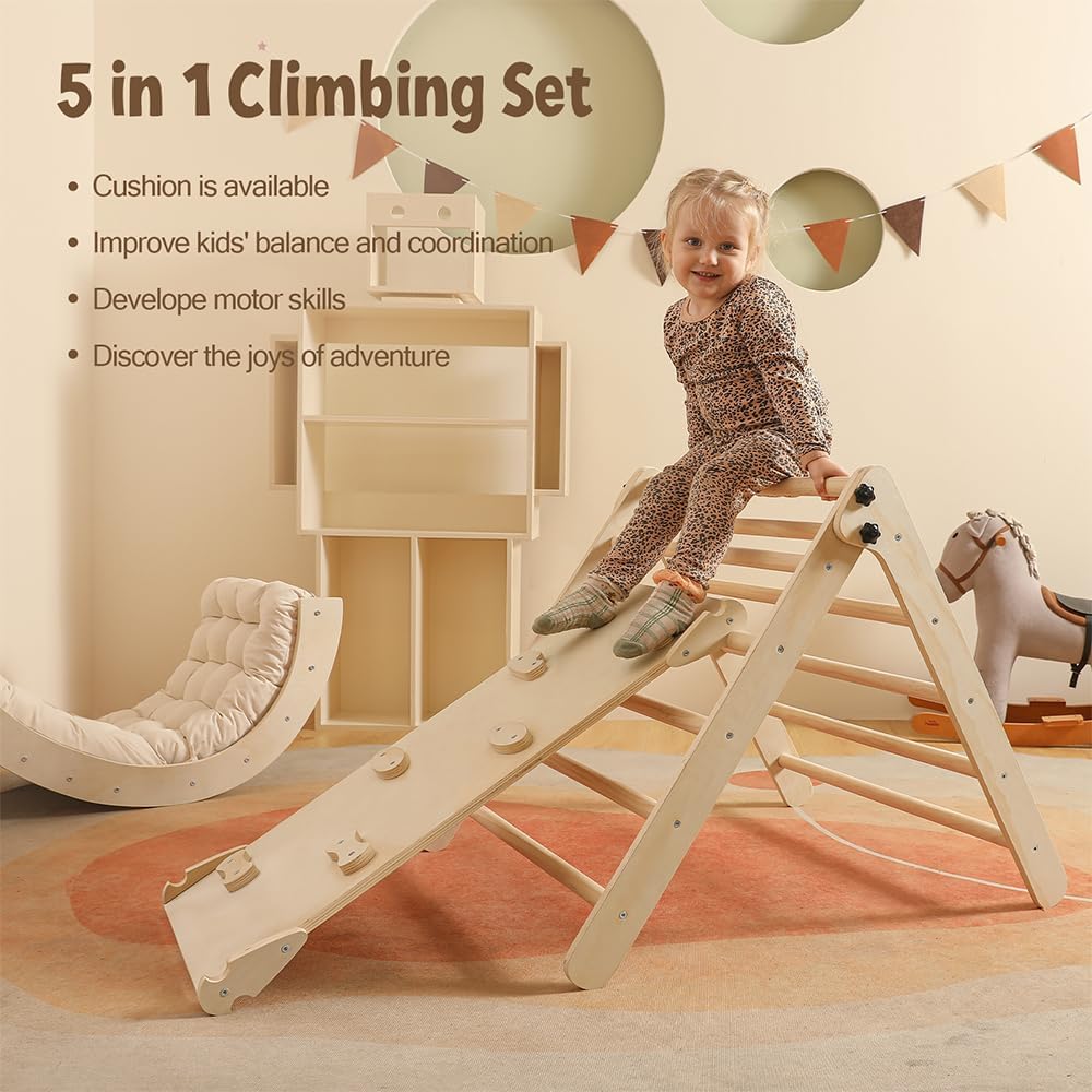 Triangle Set with Cushion Large, 5 in 1 Toddler Climbing Toys Indoor